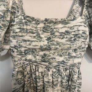 Abercrombie & Fitch Cream and Sage Toile Midi Dress